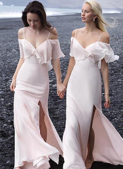 Sheath/Column V-neck Chiffon Bridesmaid Dresses With Split Front