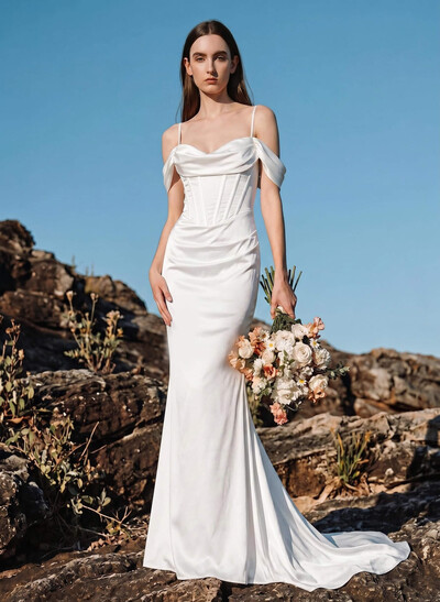 Trumpet/Mermaid Off-The-Shoulder Sleeveless Silk Like Satin Bridesmaid Dresses