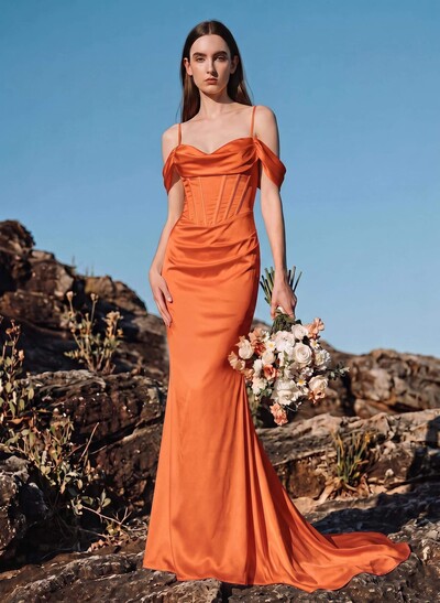 Trumpet/Mermaid Off-The-Shoulder Sleeveless Silk Like Satin Bridesmaid Dresses