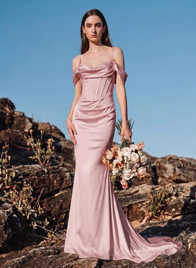 Trumpet/Mermaid Off-The-Shoulder Sleeveless Silk Like Satin Bridesmaid Dresses