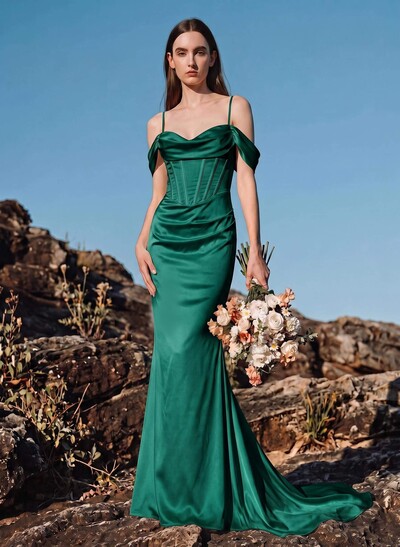Trumpet/Mermaid Off-The-Shoulder Sleeveless Silk Like Satin Bridesmaid Dresses