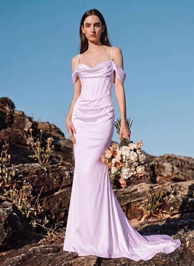 Mermaid/Trumpet Off-The-Shoulder Sleeveless Silky Satin Bridesmaid Dresses