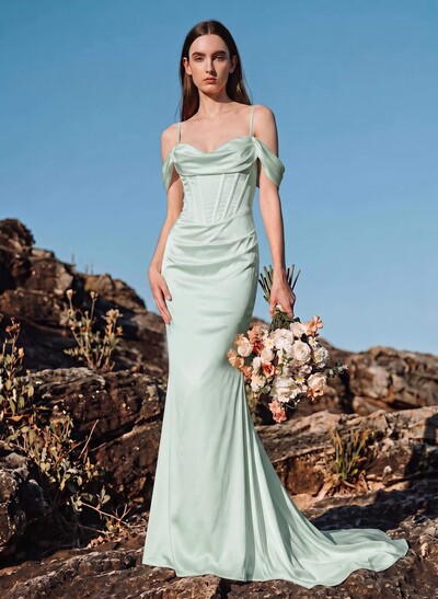 Trumpet/Mermaid Off-The-Shoulder Sleeveless Silk Like Satin Bridesmaid Dresses