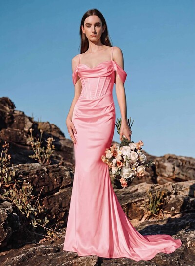 Trumpet/Mermaid Off-The-Shoulder Sleeveless Silk Like Satin Bridesmaid Dresses