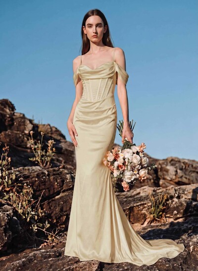 Trumpet/Mermaid Off-The-Shoulder Sleeveless Silk Like Satin Bridesmaid Dresses