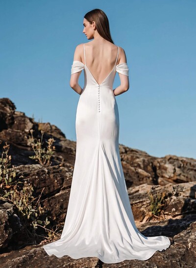 Fishtail/Mermaid Off-The-Shoulder Sleeveless Silky Satin Bridesmaid Dresses
