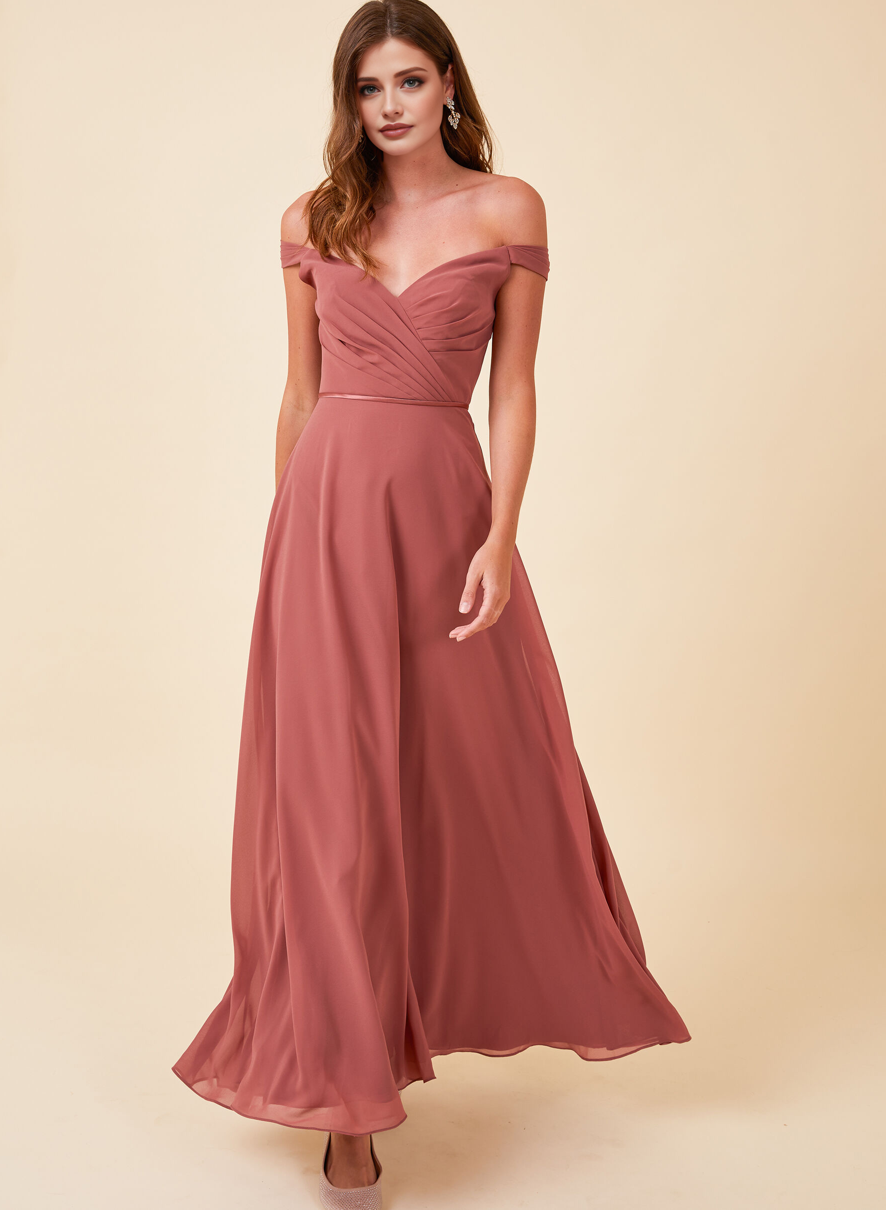 A-Line Rose Off-The-Shoulder Bridesmaid Dresses With Chiffon