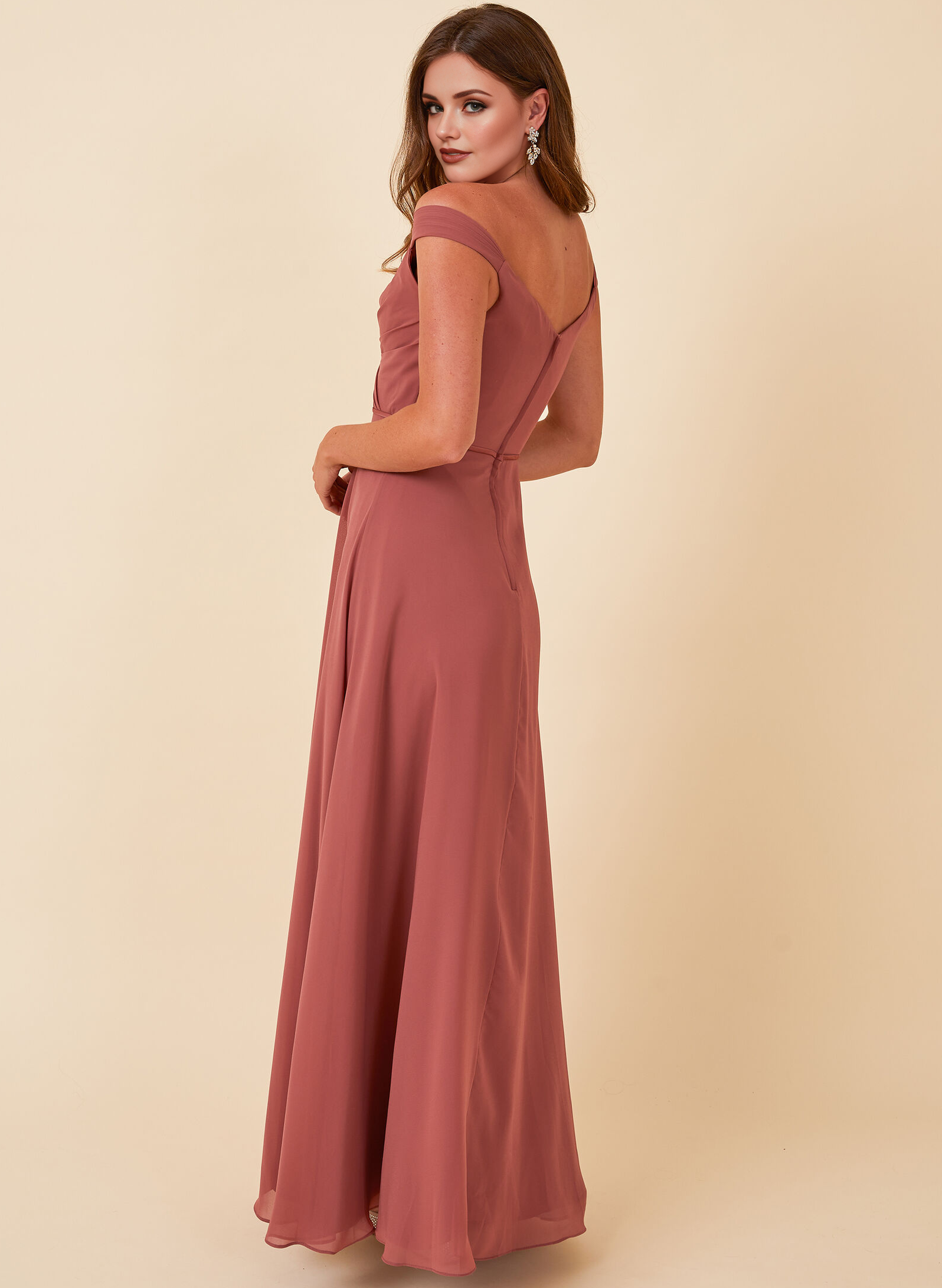 A-Line Rose Off-The-Shoulder Bridesmaid Dresses With Chiffon