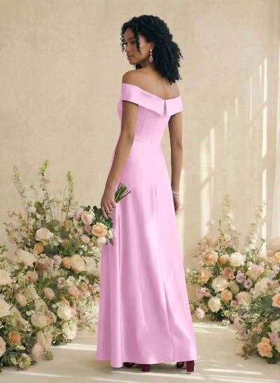 Red Matte Satin Off-The-Shoulder A-Line Bridesmaid Dresses With Pockets