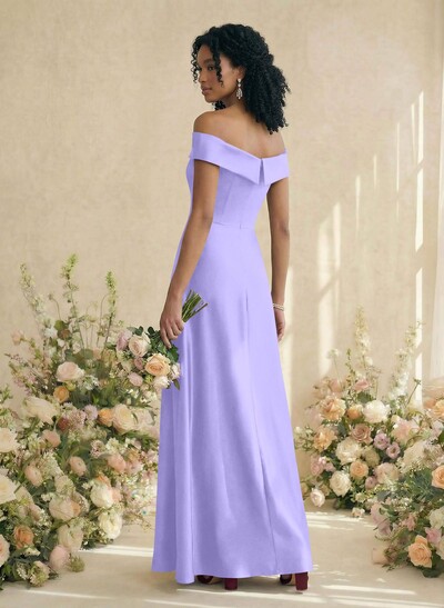 Red Matte Satin Off-The-Shoulder A-Line Bridesmaid Dresses With Pockets