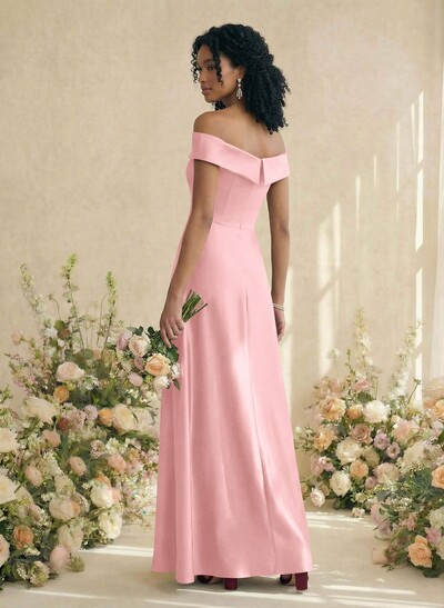 Red Matte Satin Off-The-Shoulder A-Line Bridesmaid Dresses With Pockets