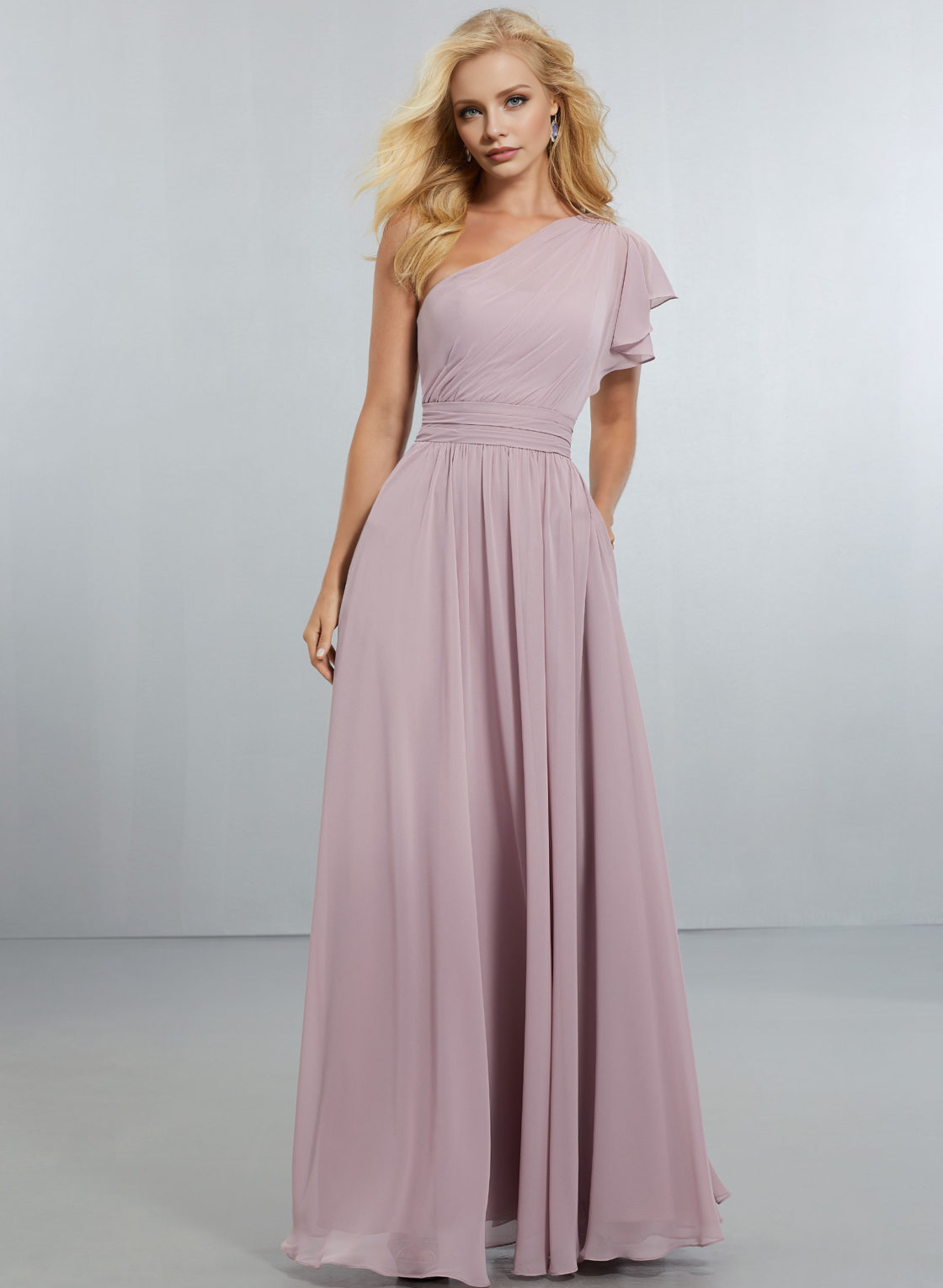 One-Shoulder A-Line Chiffon Bridesmaid Dresses With Pockets