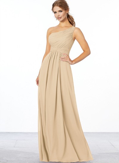 A-Line One-Shoulder Sleeveless Floor-Length Chiffon Bridesmaid Dresses