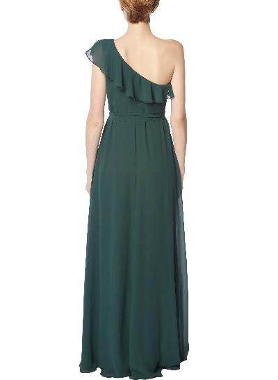 One-Shoulder Green Chiffon A-Line Bridesmaid Dresses With Cascading Ruffles