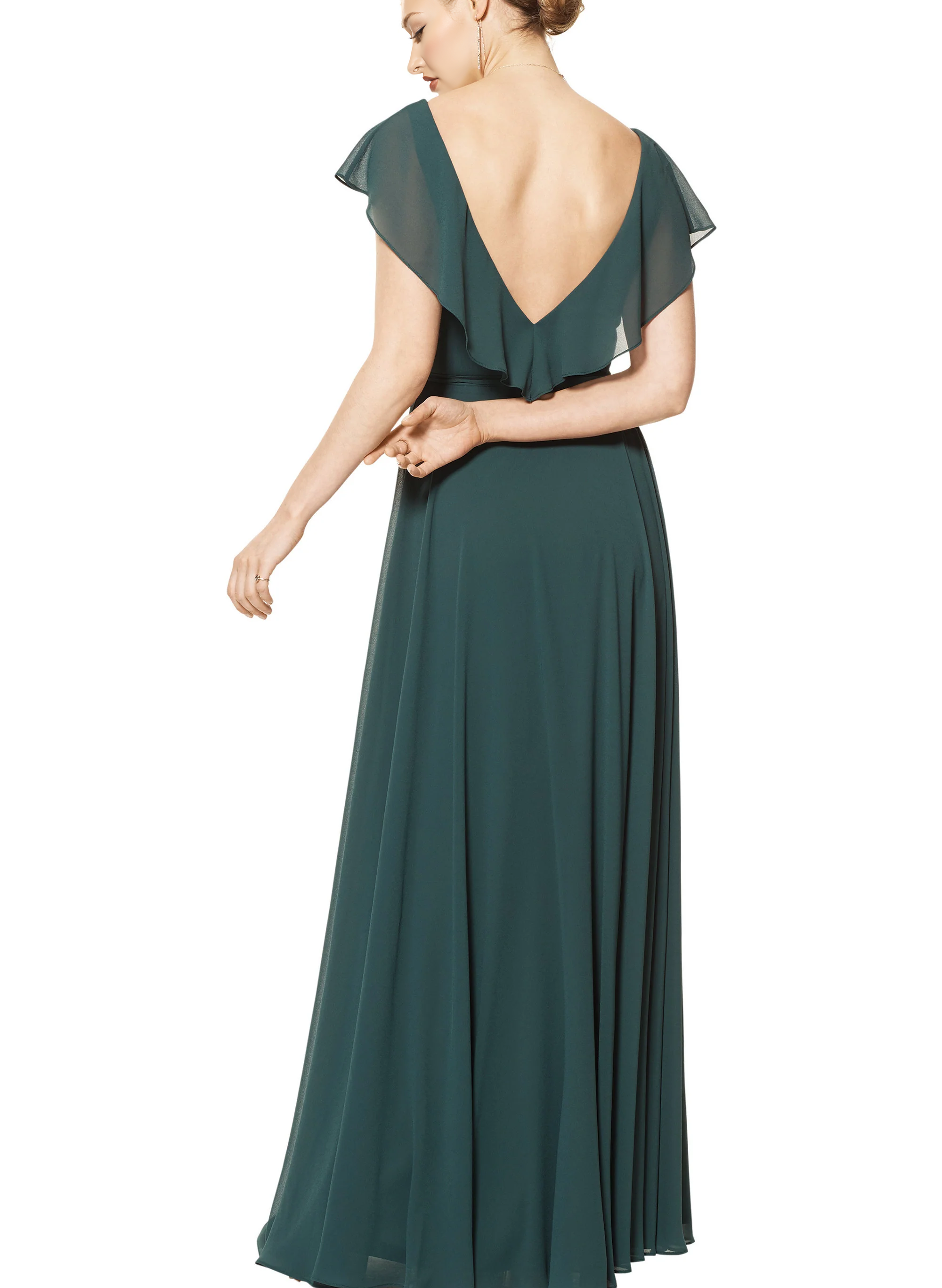 Green A-Line Long V-Neck Bridesmaid Dresses With Open Back