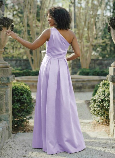 Wine Satin One-Shoulder A-Line Bridesmaid Dresses With Pockets