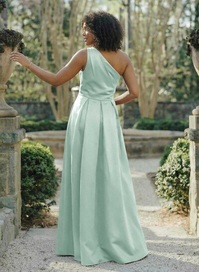 Wine Satin One-Shoulder A-Line Bridesmaid Dresses With Pockets