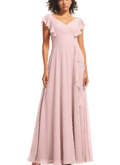 Blushing Pink A-Line Long Bridesmaid Dresses With Cascading Ruffles