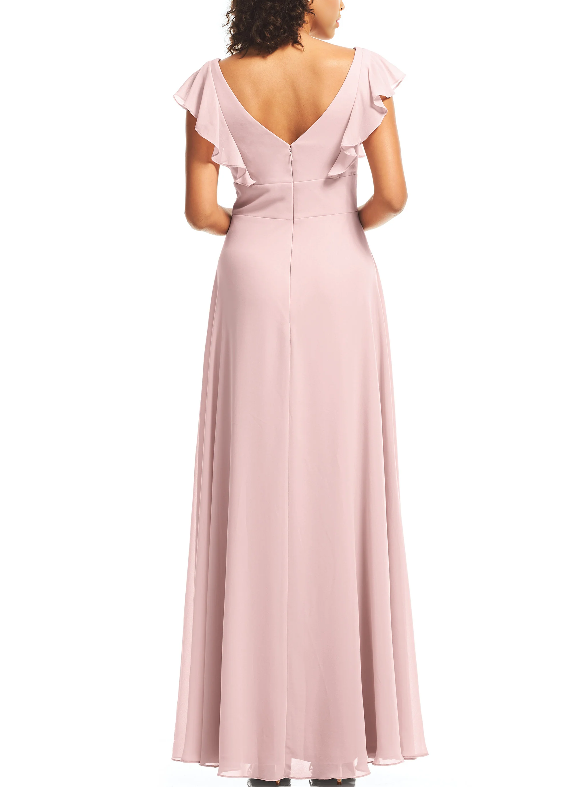 Blushing Pink A-Line Long Bridesmaid Dresses With Cascading Ruffles
