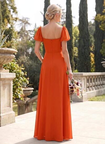 Square Neckline A-Line Slit Bridesmaid Dresses With Chiffon