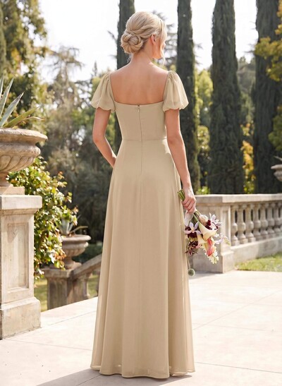 Square Neckline A-Line Slit Bridesmaid Dresses With Chiffon