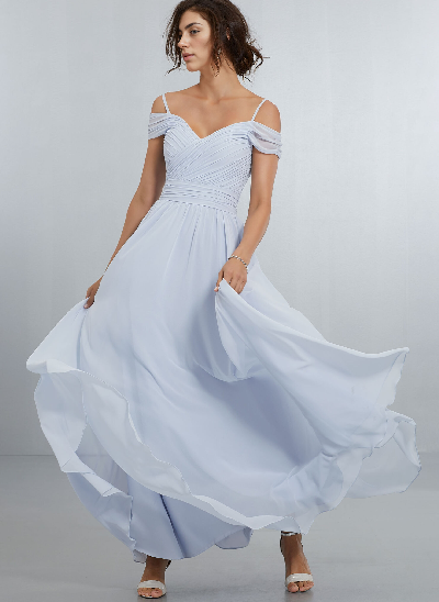 A-Line Off-The-Shoulder Sleeveless Floor-Length Chiffon Bridesmaid Dresses