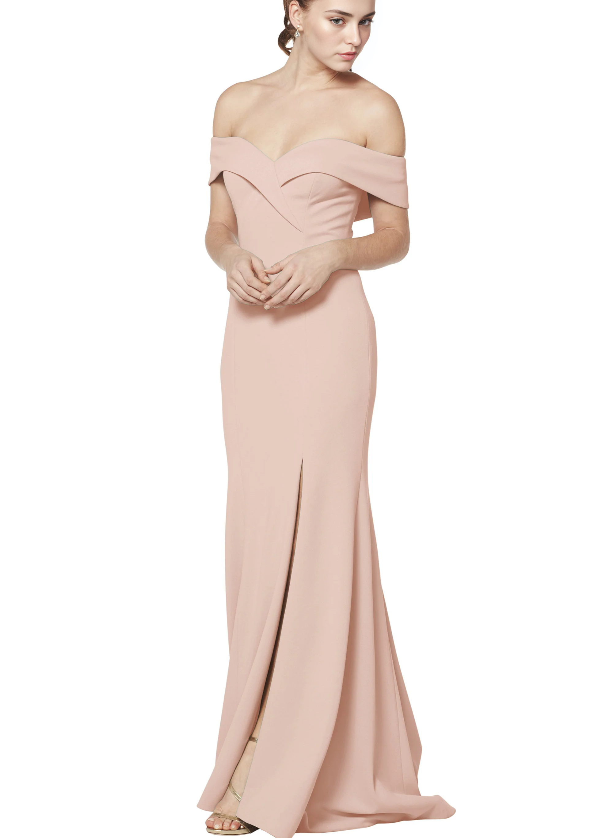 Off-The-Shoulder Trumpet/Mermaid Pearl Pink Bridesmaid Dresses With Elastic Satin