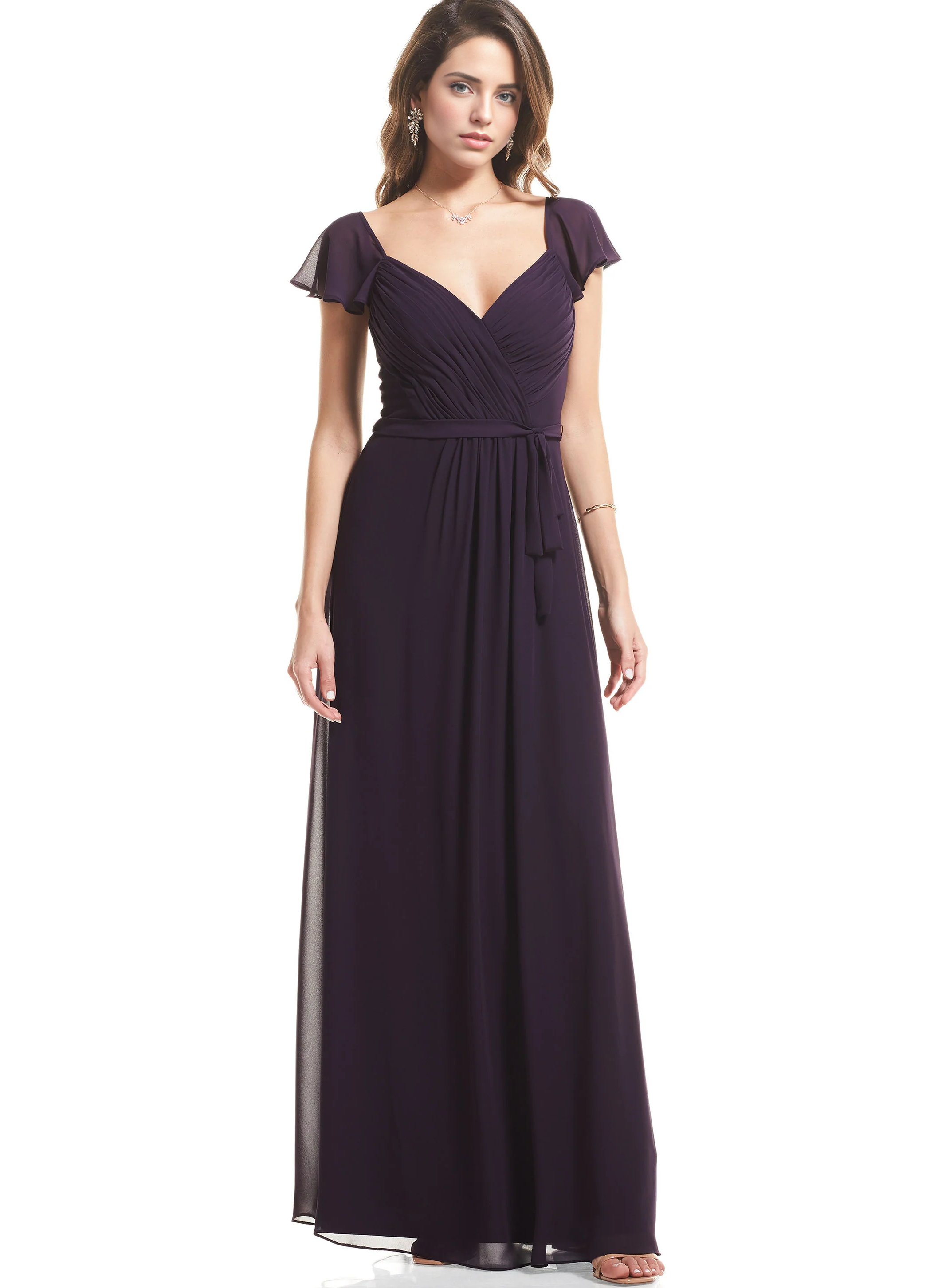 Purple Pleated A-Line V-Neck Bridesmaid Dresses