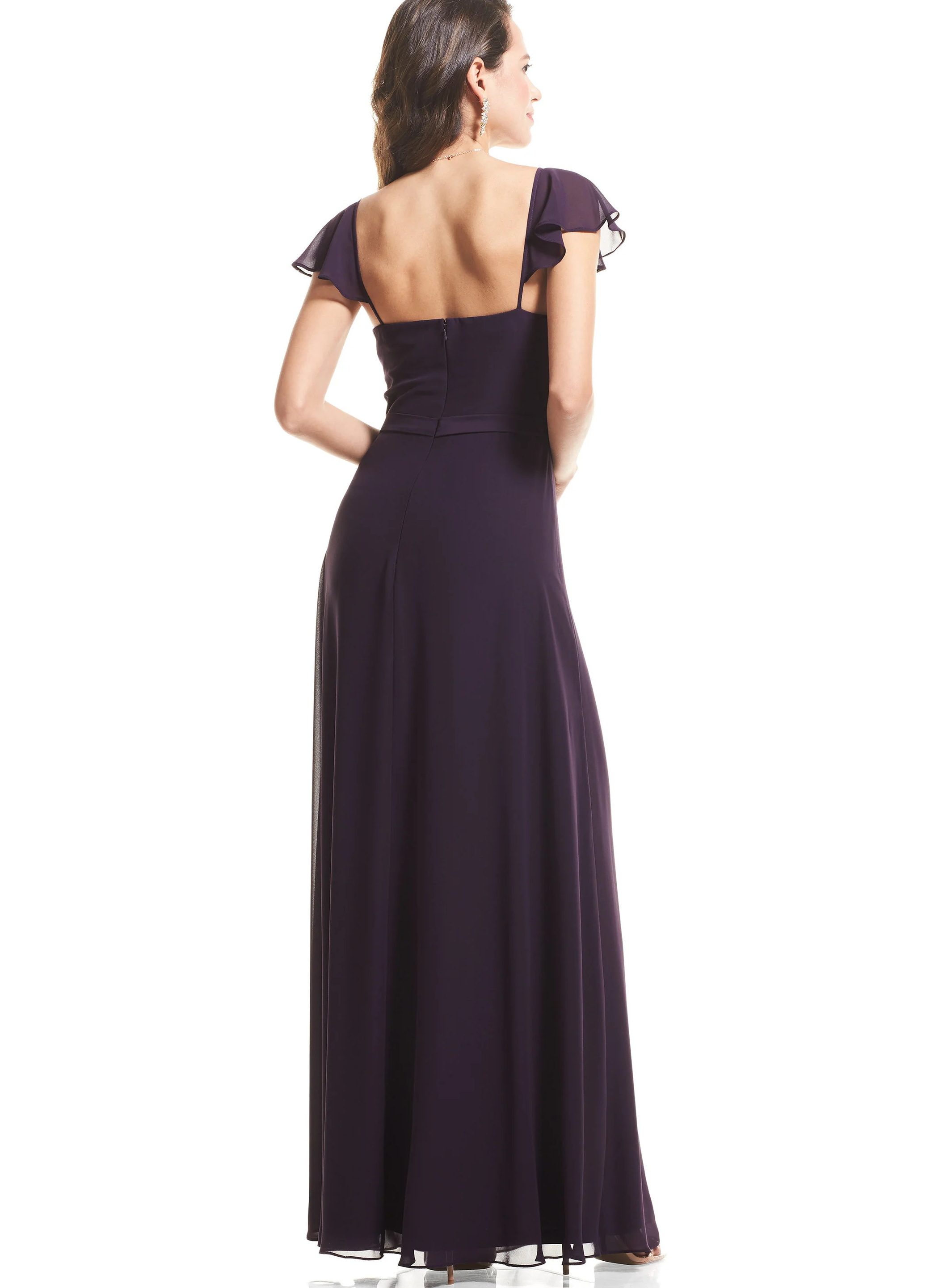 Purple Pleated A-Line V-Neck Bridesmaid Dresses