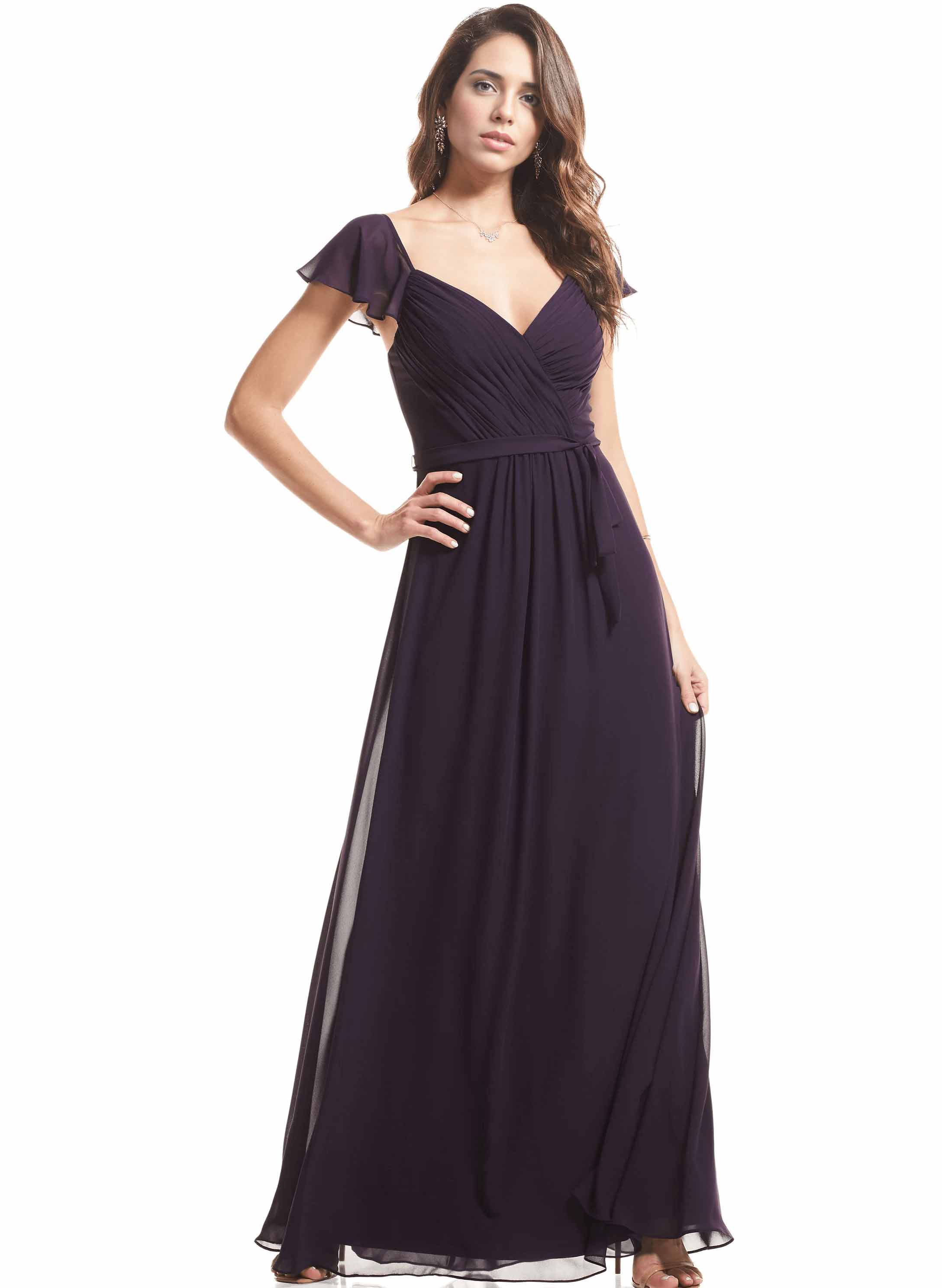 Purple Pleated A-Line V-Neck Bridesmaid Dresses