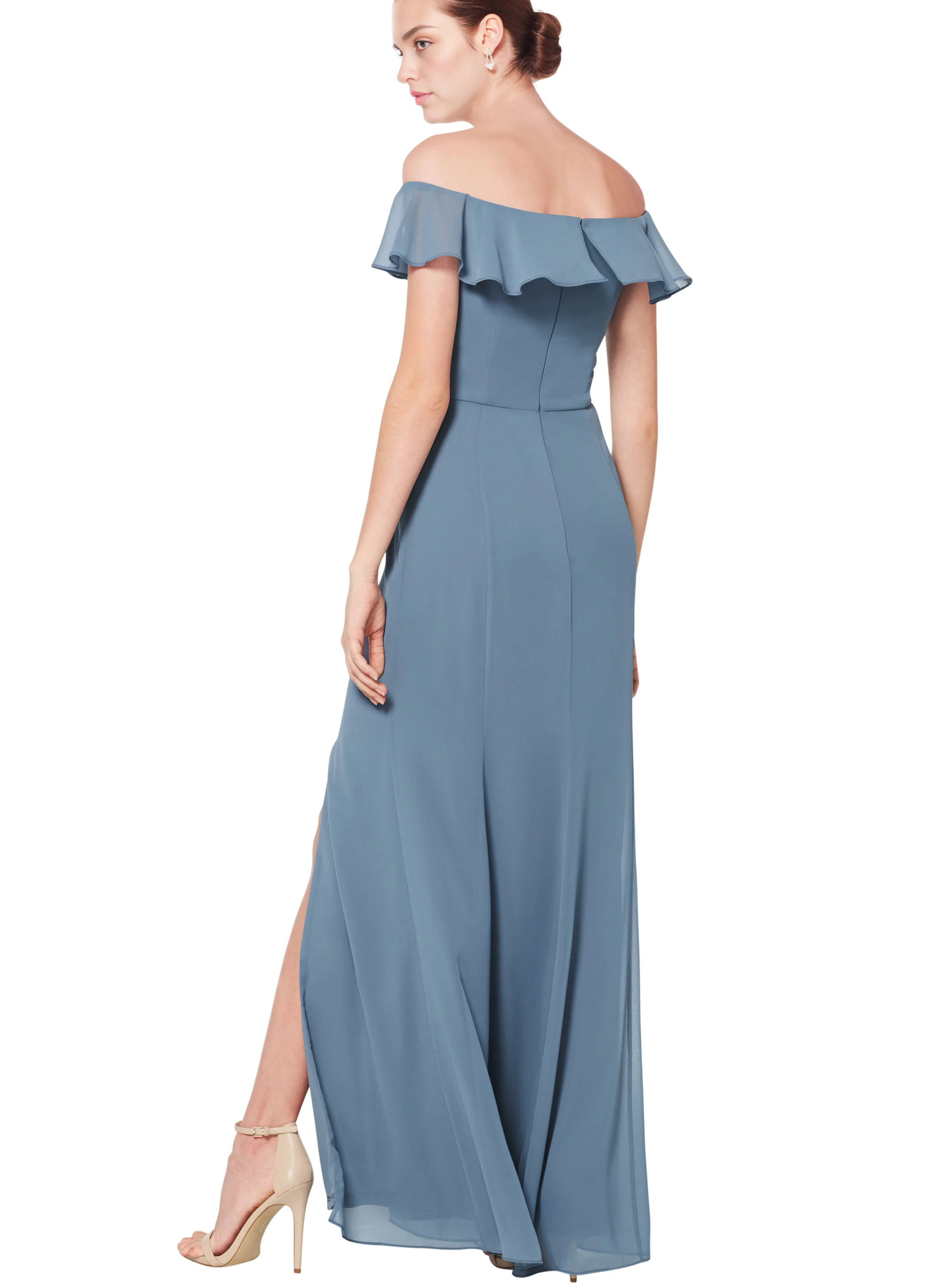 Blue Off-The-Shoulder Sheath/Column Bridesmaid Dresses With Split Front