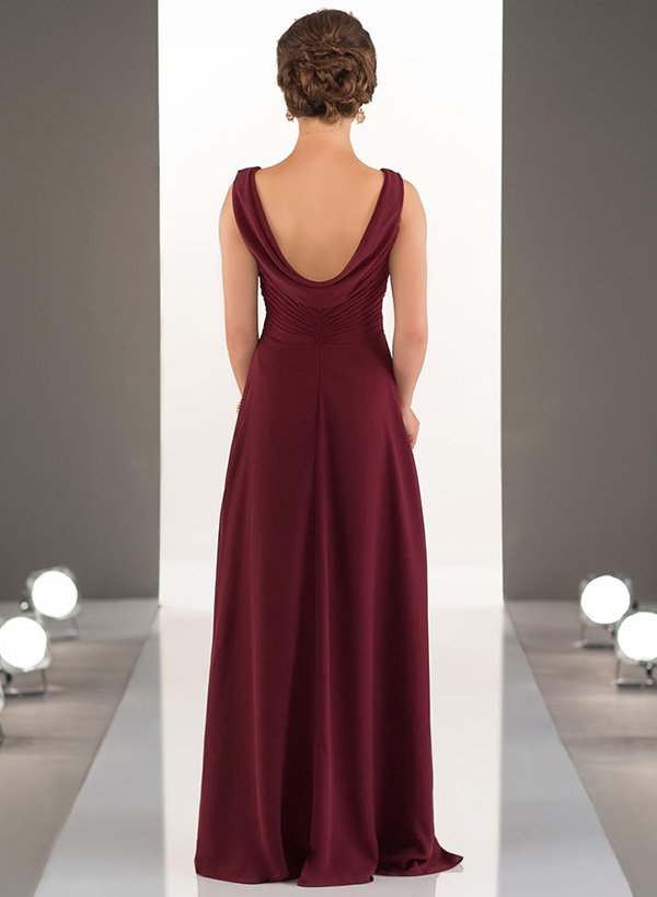 A-Line V-Neck Sleeveless Floor-Length Chiffon Bridesmaid Dresses