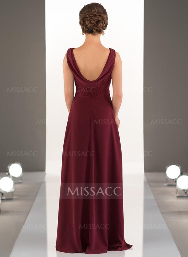 A-Line V-Neck Sleeveless Floor-Length Chiffon Bridesmaid Dresses