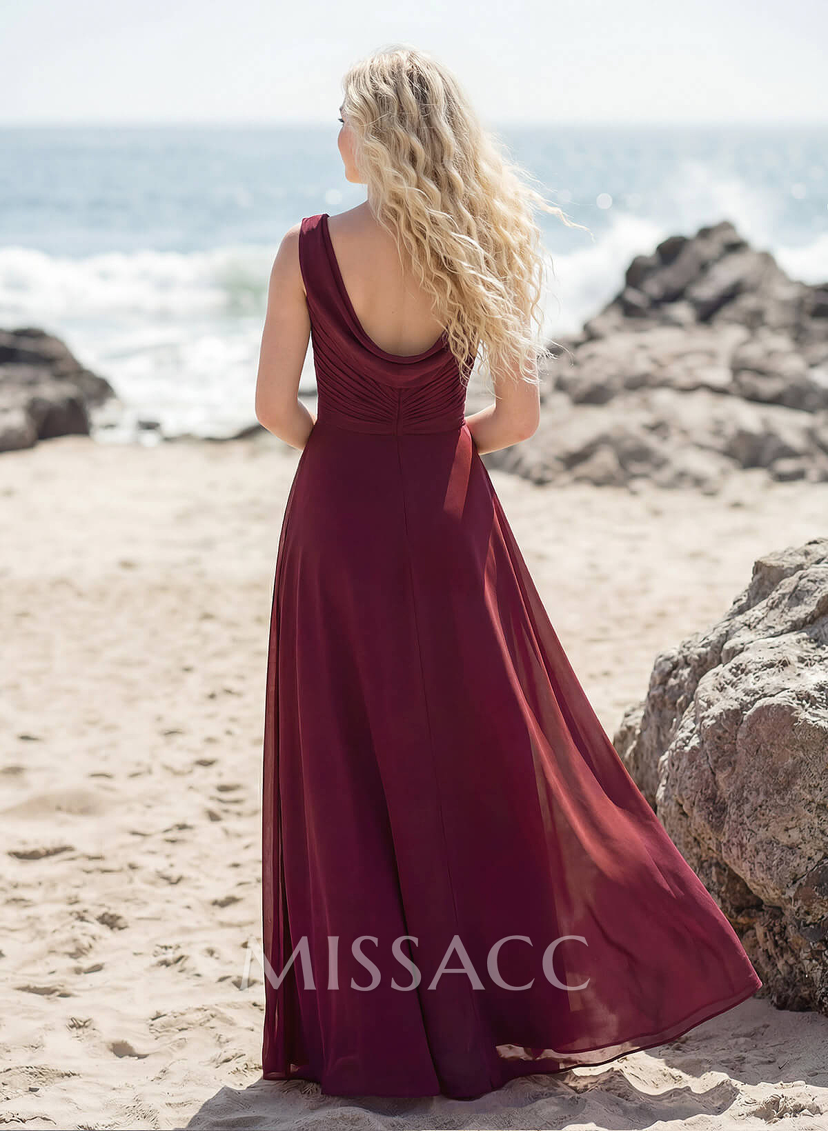 A-Line V-Neck Sleeveless Floor-Length Chiffon Bridesmaid Dresses