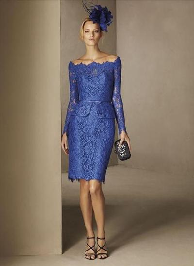 Lace Long Sleeves Sheath/Column Cocktail Dresses