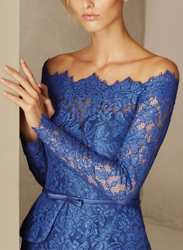 Lace Long Sleeves Sheath/Column Cocktail Dresses