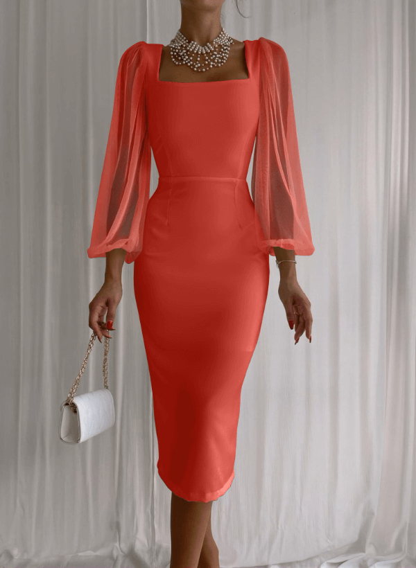 Long Sleeves Square Neckline Sheath/Column Cocktail Dresses