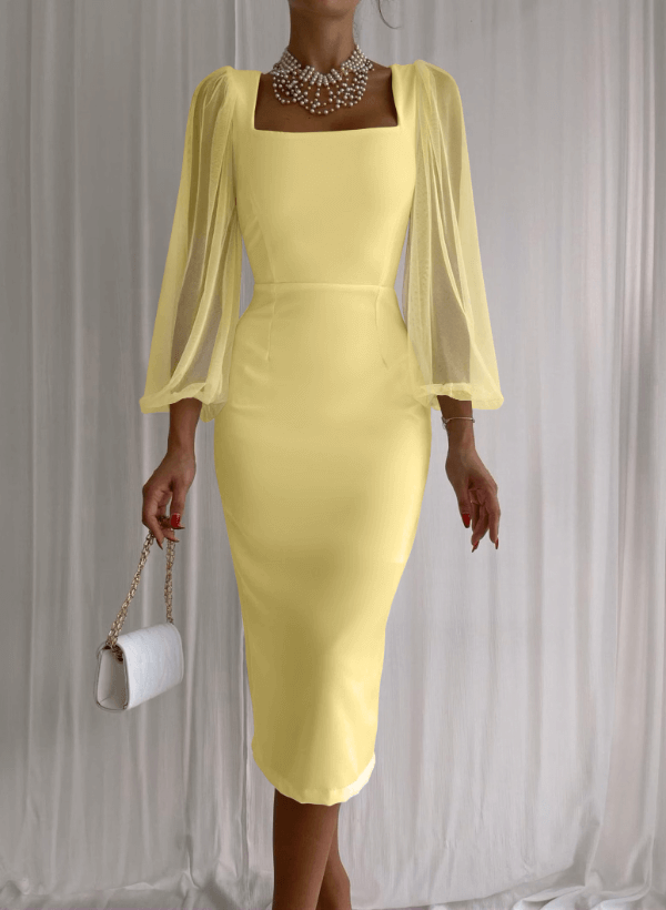 Long Sleeves Square Neckline Sheath/Column Cocktail Dresses