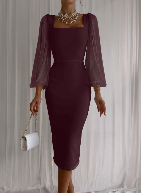 Long Sleeves Square Neckline Sheath/Column Cocktail Dresses