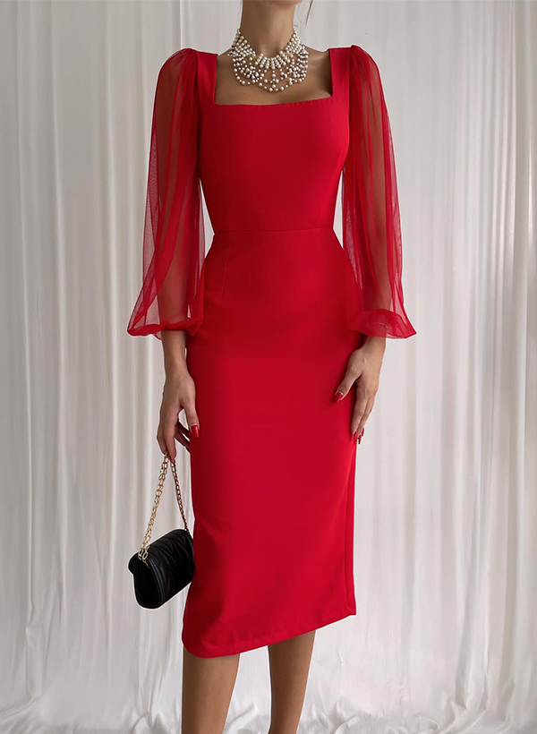 Long Sleeves Square Neckline Sheath/Column Cocktail Dresses