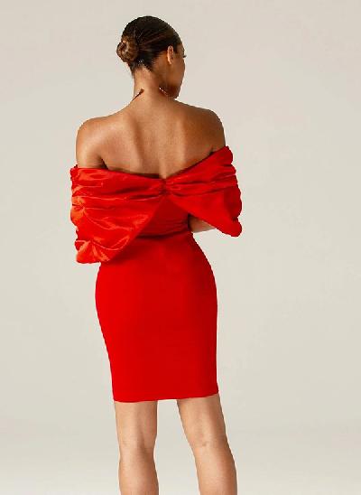 Off-The-Shoulder Short Sheath/Column Red Cocktail Dresses With Satin