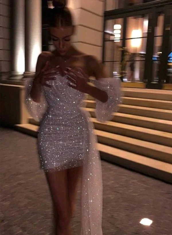 short evening dresses australia OFF SHOULDER SEQUINS SHORT DRESS main image 1