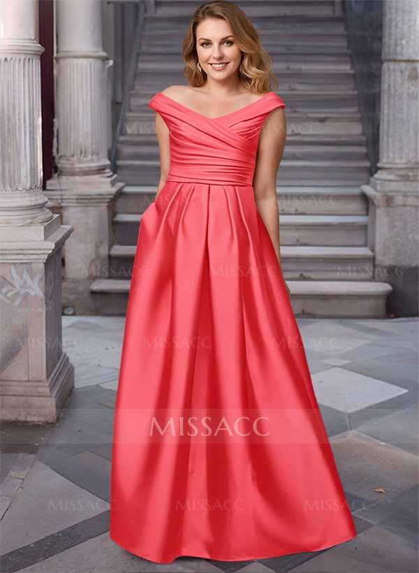 A-Line Satin Pockets Evening Dresses With Cap Shoulder