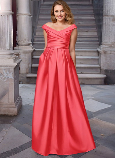 A-Line Satin Pockets Evening Dresses With Cap Shoulder