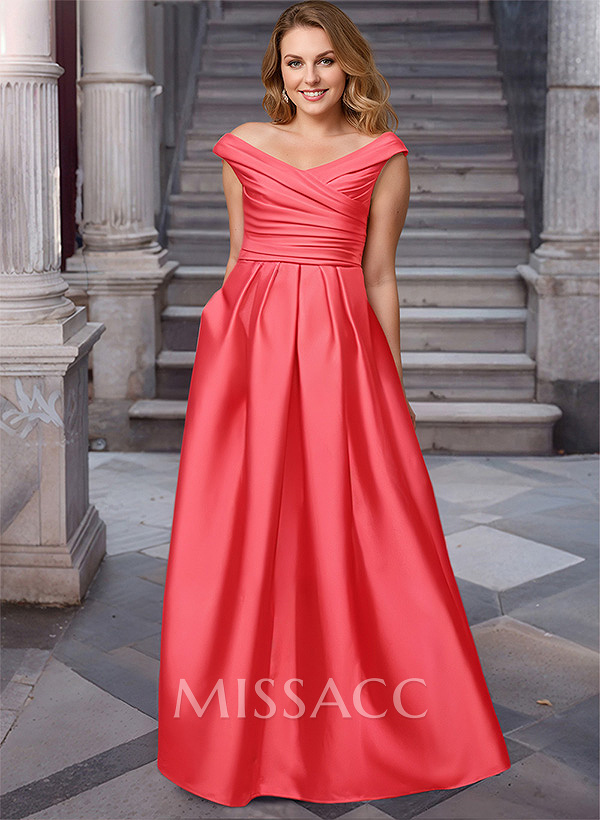 A-Line Satin Pockets Evening Dresses With Cap Shoulder A-Line Satin Pockets Evening Dresses With Cap Shoulder