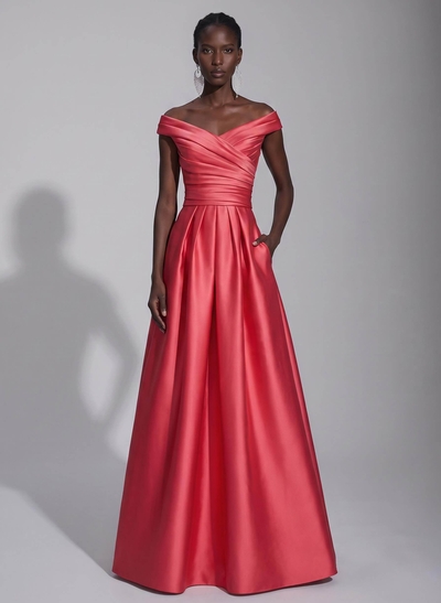 A-Line Satin Pockets Evening Dresses With Cap Shoulder