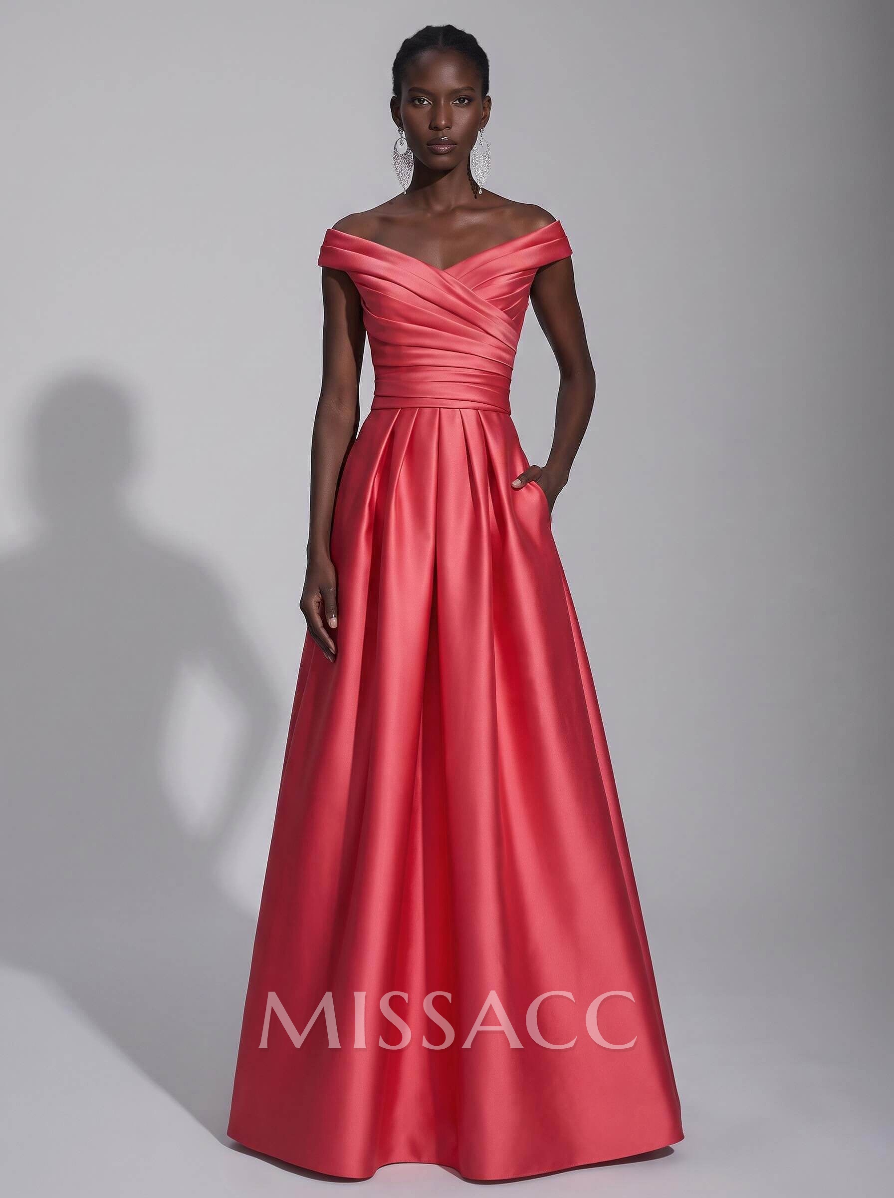 A-Line Satin Pockets Evening Dresses With Cap Shoulder A-Line Satin Pockets Evening Dresses With Cap Shoulder