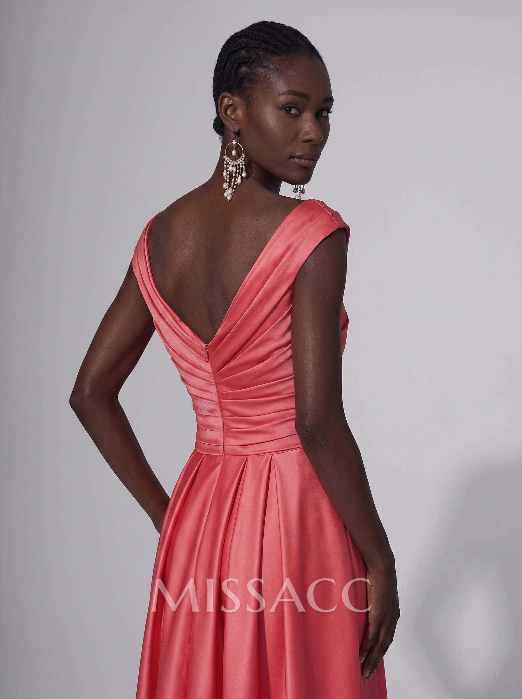 A-Line Satin Pockets Evening Dresses With Cap Shoulder A-Line Satin Pockets Evening Dresses With Cap Shoulder