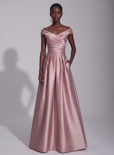 A-Line Satin Pockets Evening Dresses With Cap Shoulder