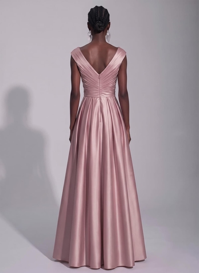 A-Line Satin Pockets Evening Dresses With Cap Shoulder
